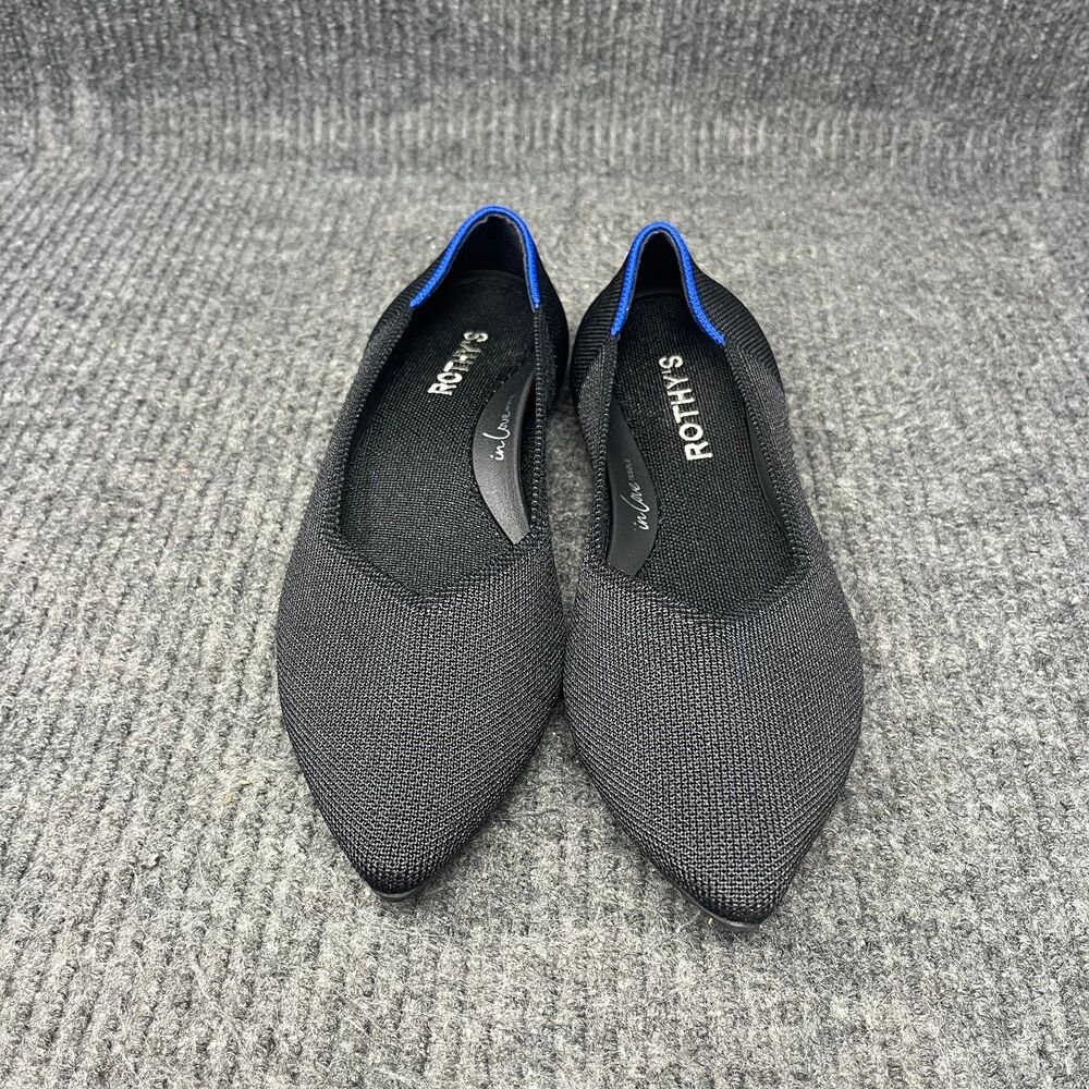 Rothy’s The Point Flats Pointed Toe Black In Love Insoles Womens 6.5